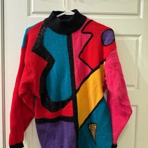Vintage Multicolor Abstract Women's Sweater Size M